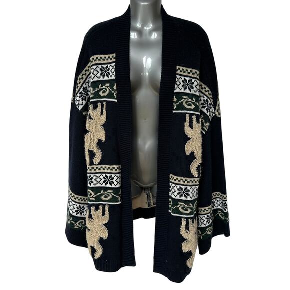 Show Me Your Mumu Cardigan Sweater Easy Cardi Moose Buddies Navy Blue Size Large - Picture 11 of 11